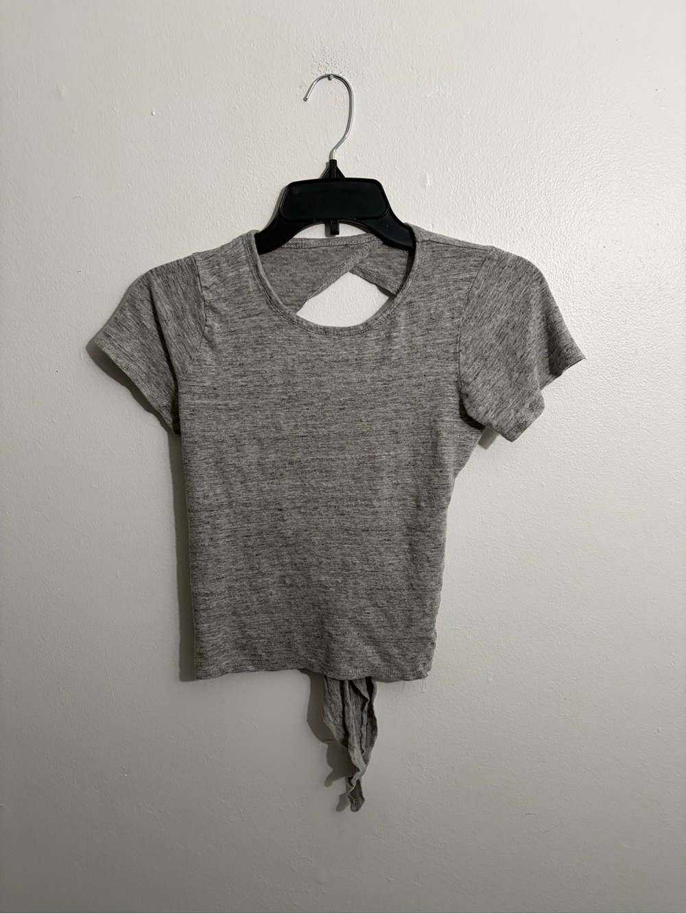 Women’s Gray Short-Sleeve Tie-Front Top
